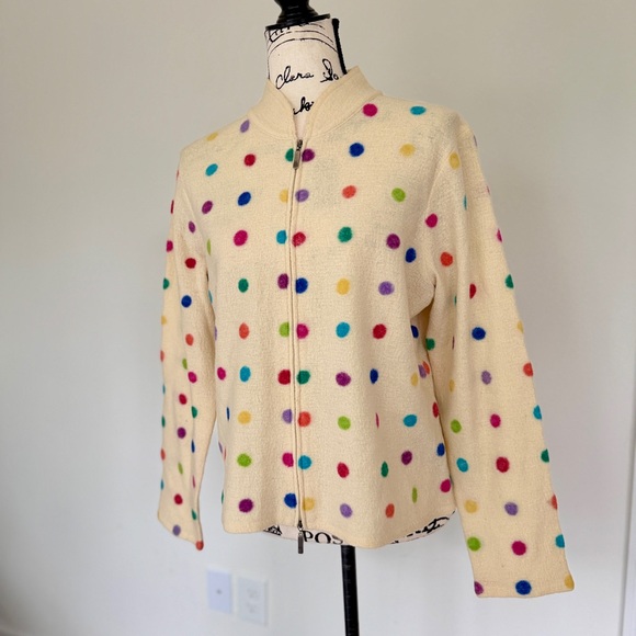 Marisa Christina Polka Dot Cardigan Cream Multicolor 100%Wool Full Zip Gypsy Y2K - Picture 3 of 15